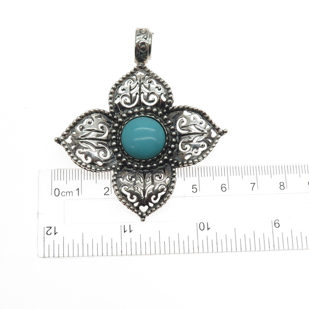 ESPO SIG Joseph Esposito Sterling Vintage Turquoise Flower Magnetic Snap Pendant
