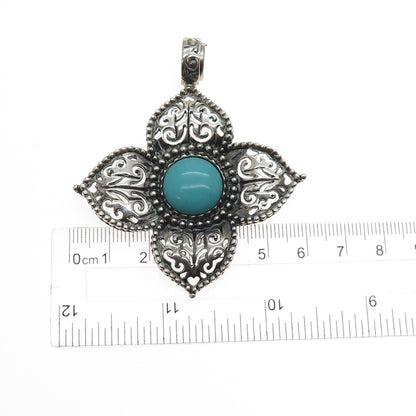 ESPO SIG Joseph Esposito Sterling Vintage Turquoise Flower Magnetic Snap Pendant
