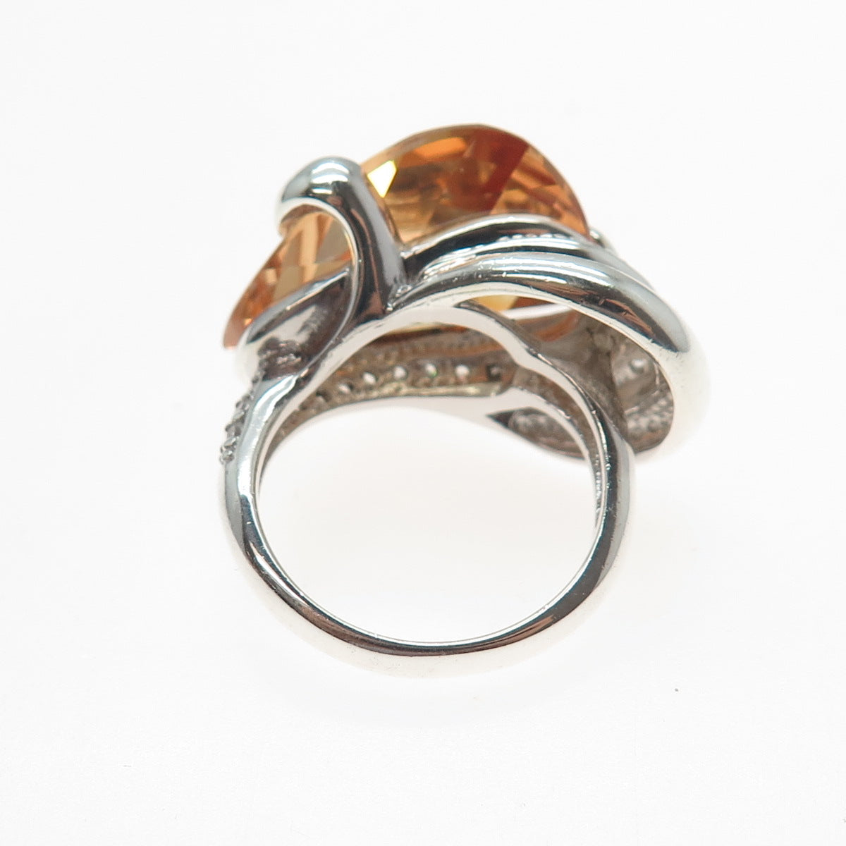 925 Sterling Silver Vintage Imperial & White C Z Modernist Ring Size 8.25