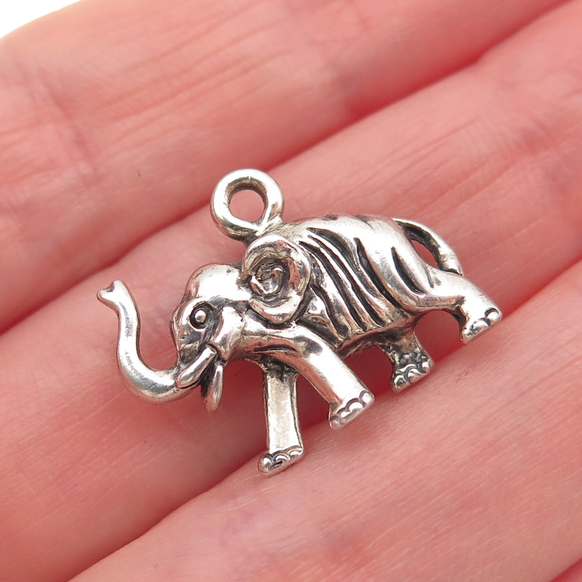 925 Sterling Silver Vintage Elephant Oxidized 3D Mini Charm Pendant