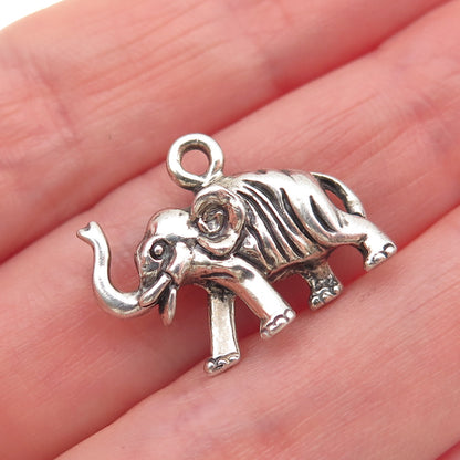 925 Sterling Silver Vintage Elephant Oxidized 3D Mini Charm Pendant