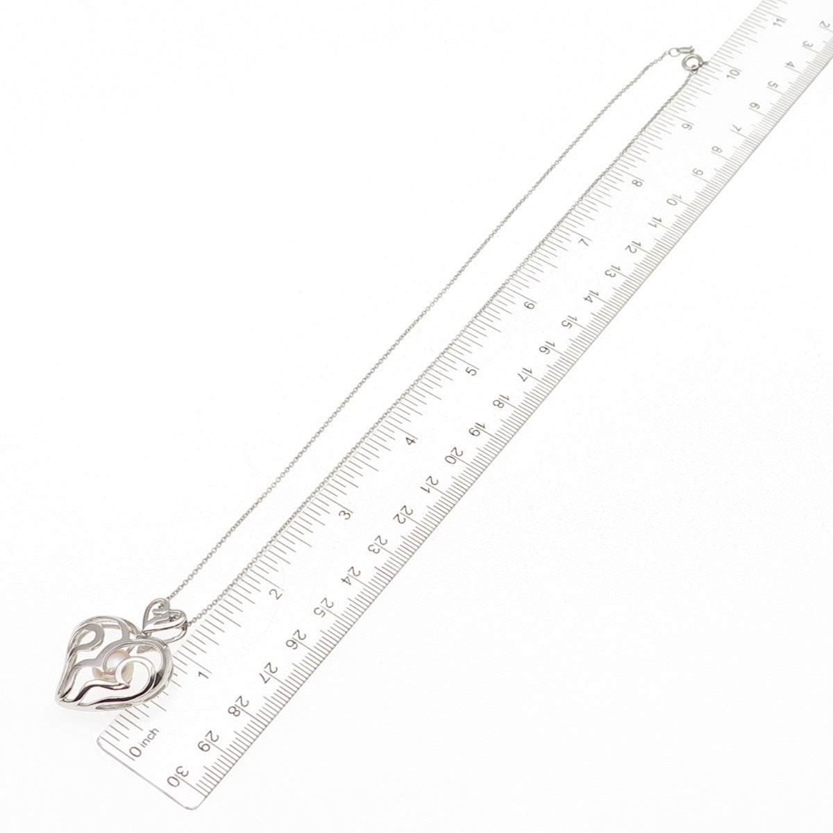 925 Sterling Silver Real Pearl Ornate Heart Cable Chain Necklace 18"