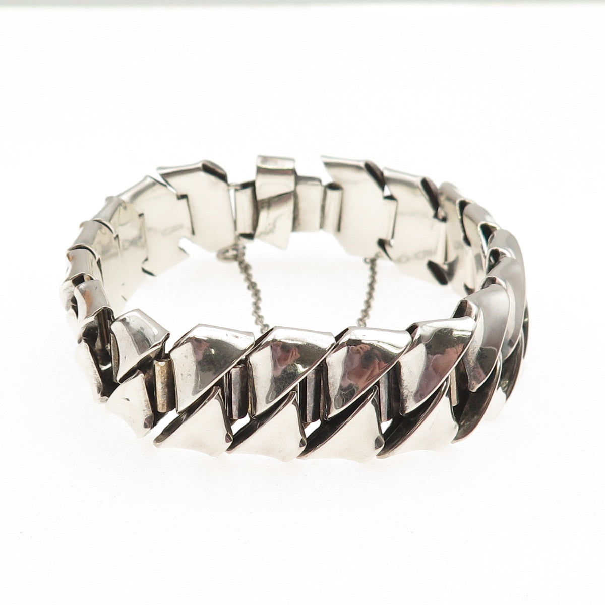 925 Sterling Silver Vintage Artisan Modernist Zeus Link Bracelet 7.75"