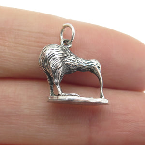 925 Sterling Silver Antique Art Deco Kiwi Bird 3D Charm Pendant