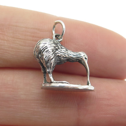 925 Sterling Silver Antique Art Deco Kiwi Bird 3D Charm Pendant