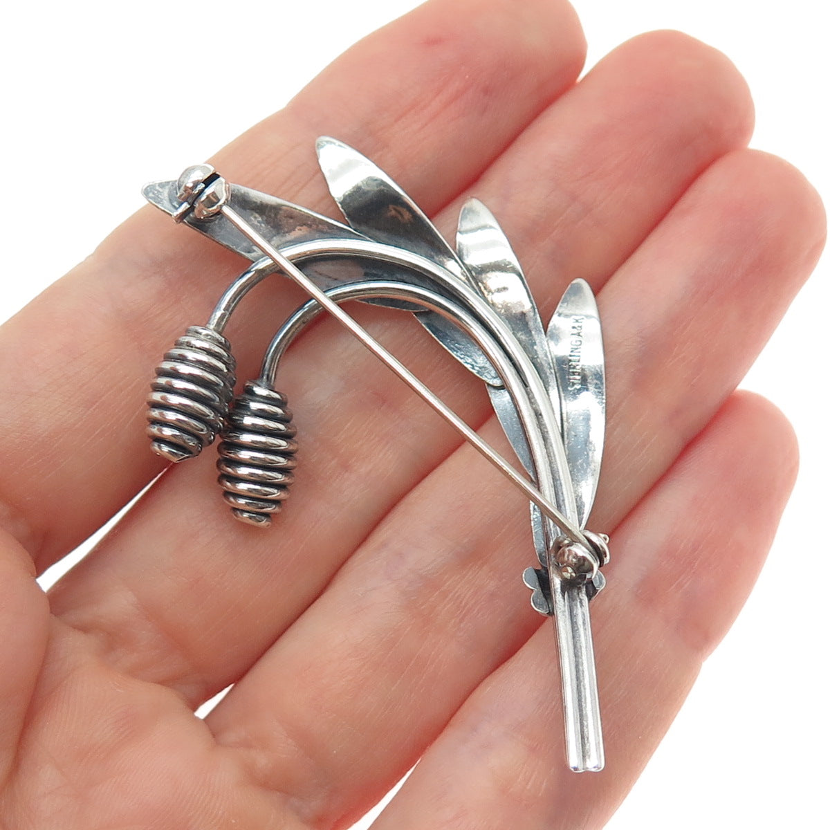 A&K Aarre & Krogh Sterling Silver Vintage Modernist Floral Oxidized Pin Brooch