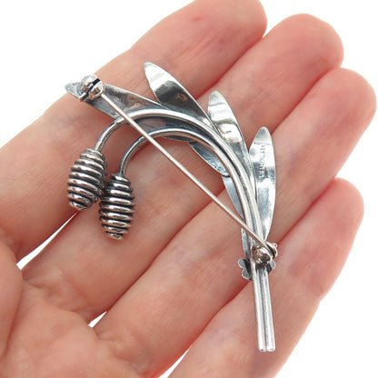 A&K Aarre & Krogh Sterling Silver Vintage Modernist Floral Oxidized Pin Brooch