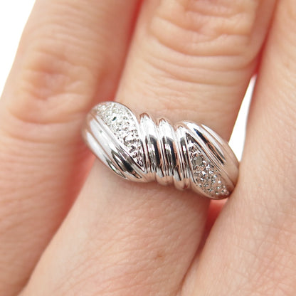 925 Sterling Silver Real Round-Cut Diamond Accent Modernist Ring Size 5