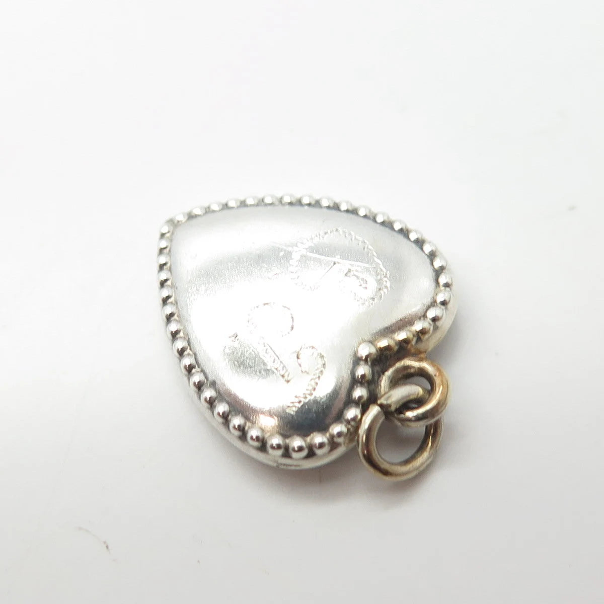 925 Sterling Silver Antique Puffy Heart Beaded Charm Pendant