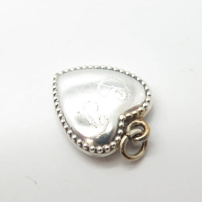 925 Sterling Silver Antique Puffy Heart Beaded Charm Pendant