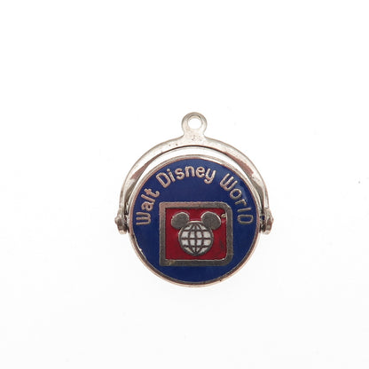 925 Sterling Silver Vintage Enamel Walt Disney World Spinner Charm Pendant