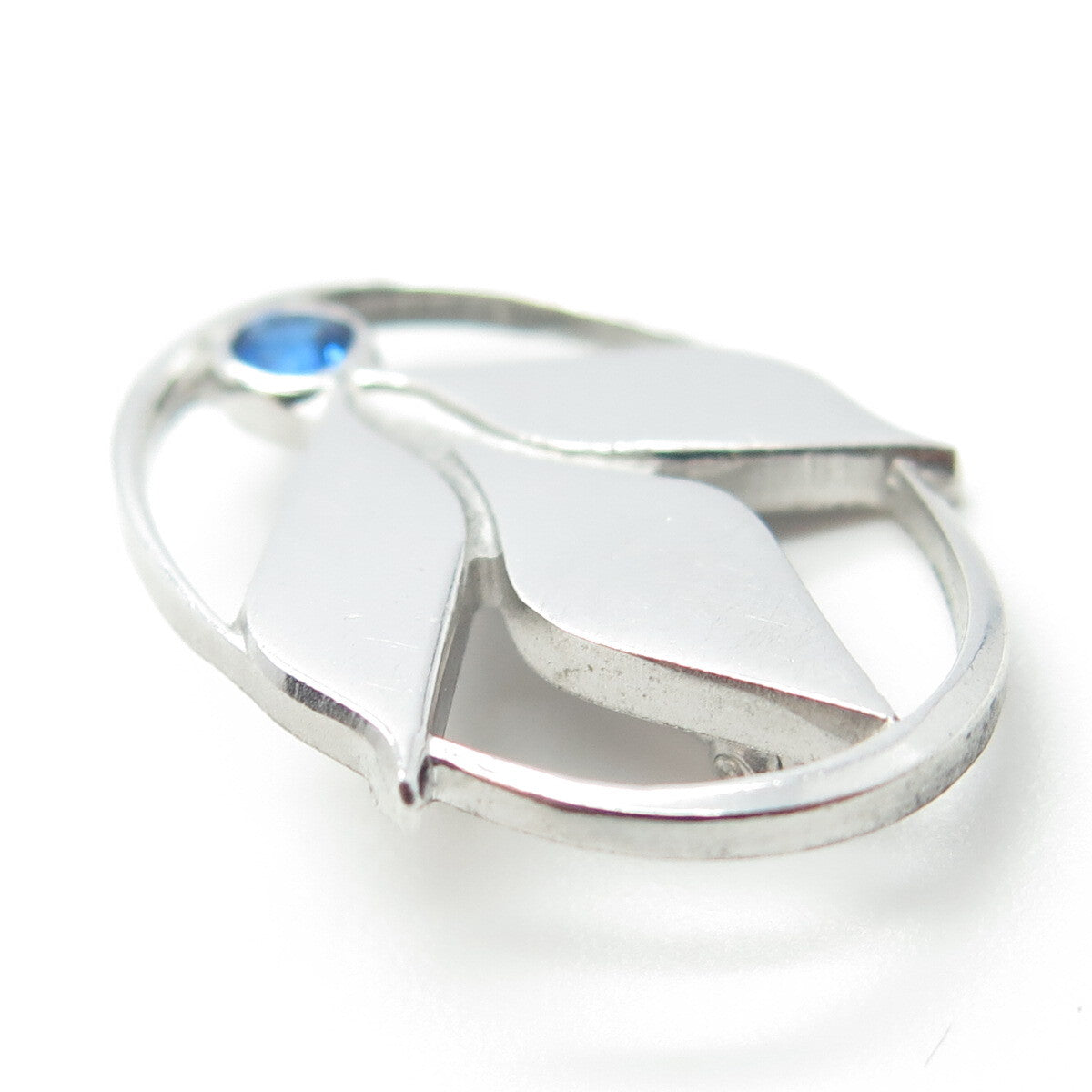 925 Sterling Silver CTO Vintage Blue C Z Floral Oval Pin Brooch