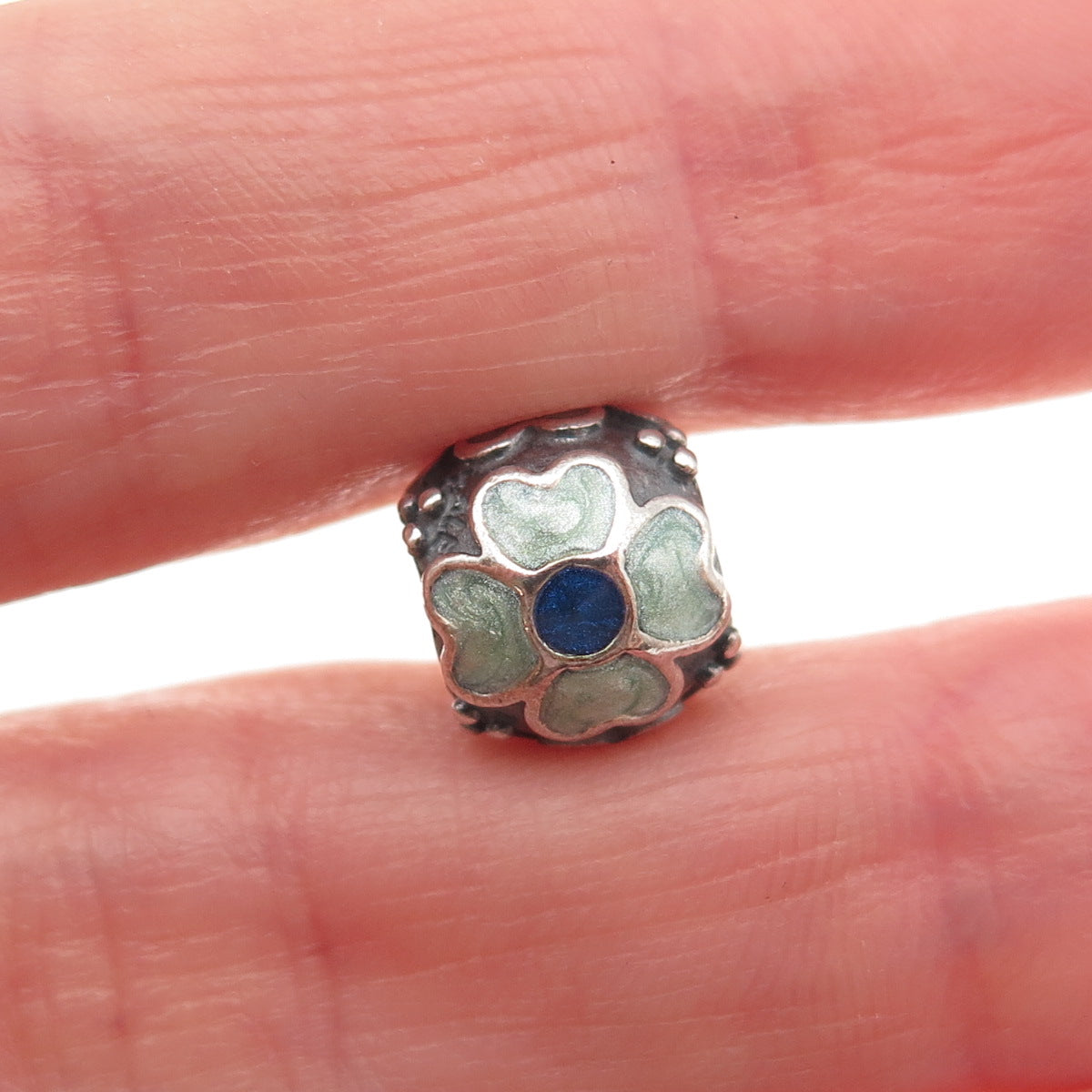 Pandora 925 Sterling Silver Enamel Blue Daisy Slide Bead Charm