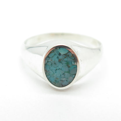 STULLER 925 Sterling Silver Vintage Real Turquoise Inlay Signet Ring Size 10