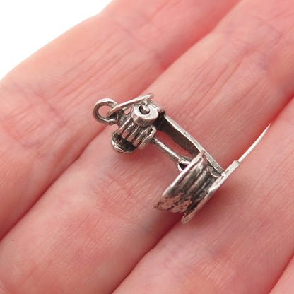 925 Sterling Silver Antique Art Deco Mixer Oxidized 3D Mini Charm Pendant