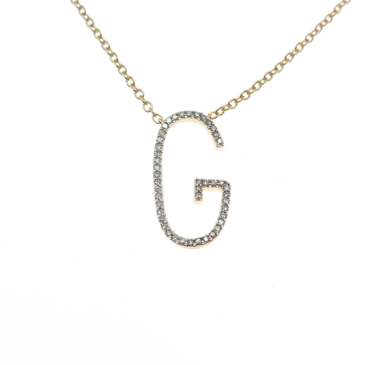 925 Sterling Silver Gold Plated Real Diamond Letter G Cable Chain Necklace 18"
