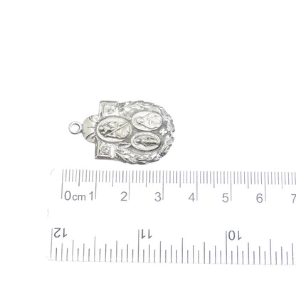 925 Sterling Silver Antique St. Mary St. Christopher & Jesus Medal Charm Pendant