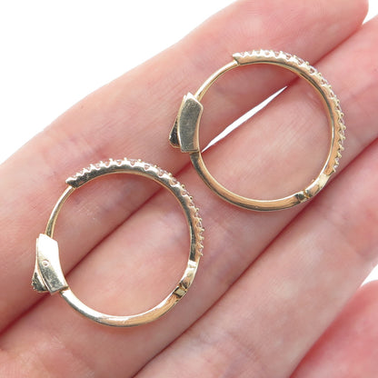 925 Sterling Silver Gold Plated Round-Cut Graduated C Z Hoop Earrings