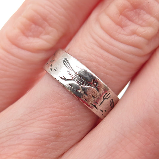 Bell Trading Post Old Pawn Sterling Silver Vintage Roadrunner Band Ring Size 5.5