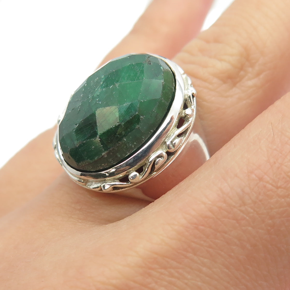 925 Sterling Silver Real Oval-Cut Zoisite Ruby Swirl Ring Size 6