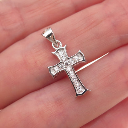 925 Sterling Silver Round-Cut C Z Cross Charm Pendant