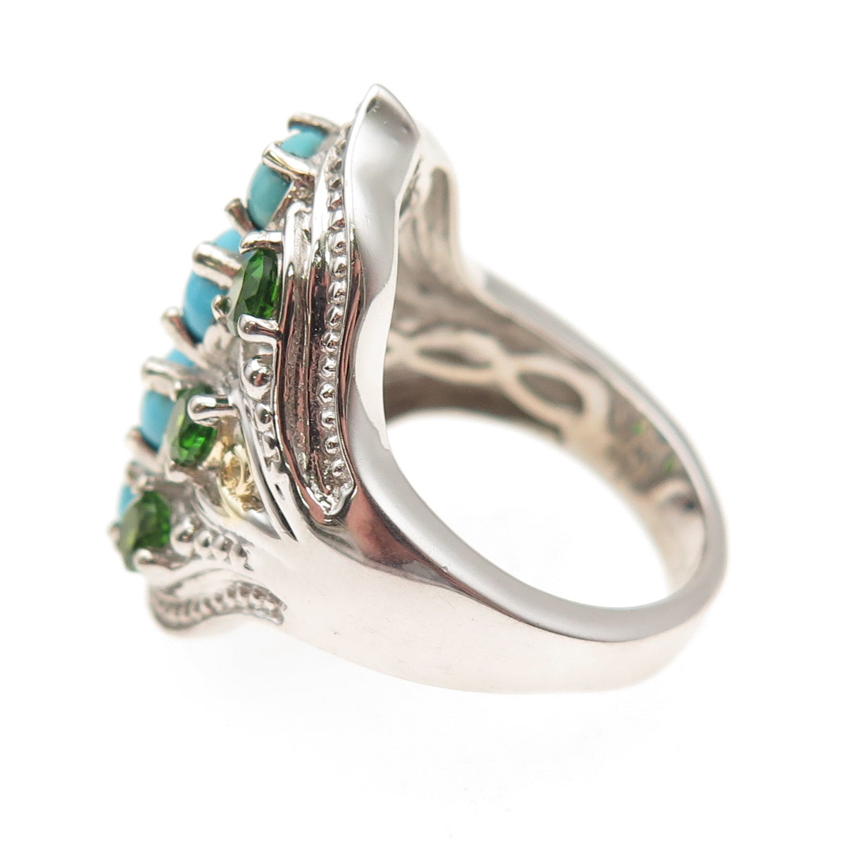 Chuck Clemency Sterling Silver 2-Tone Real Turquoise & Tanzanite Ring Size 8.25