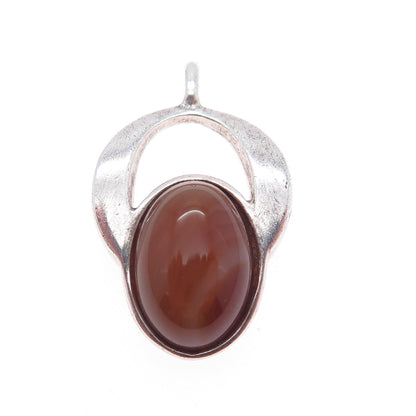 925 Sterling Silver Vintage Israel Real Agate Modernist Charm Pendant