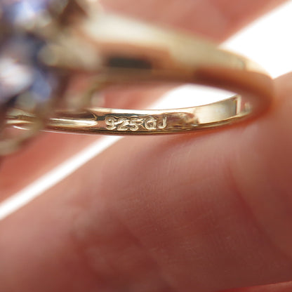 925 Sterling Silver Gold Plated Real Tanzanite & White Topaz Ring Size 8