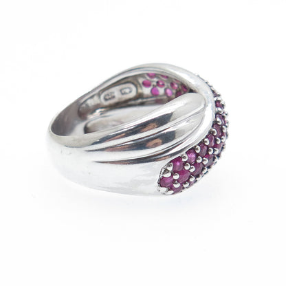 925 Sterling Silver Real Round-Cut Ruby Crisscross Ring Size 8.25