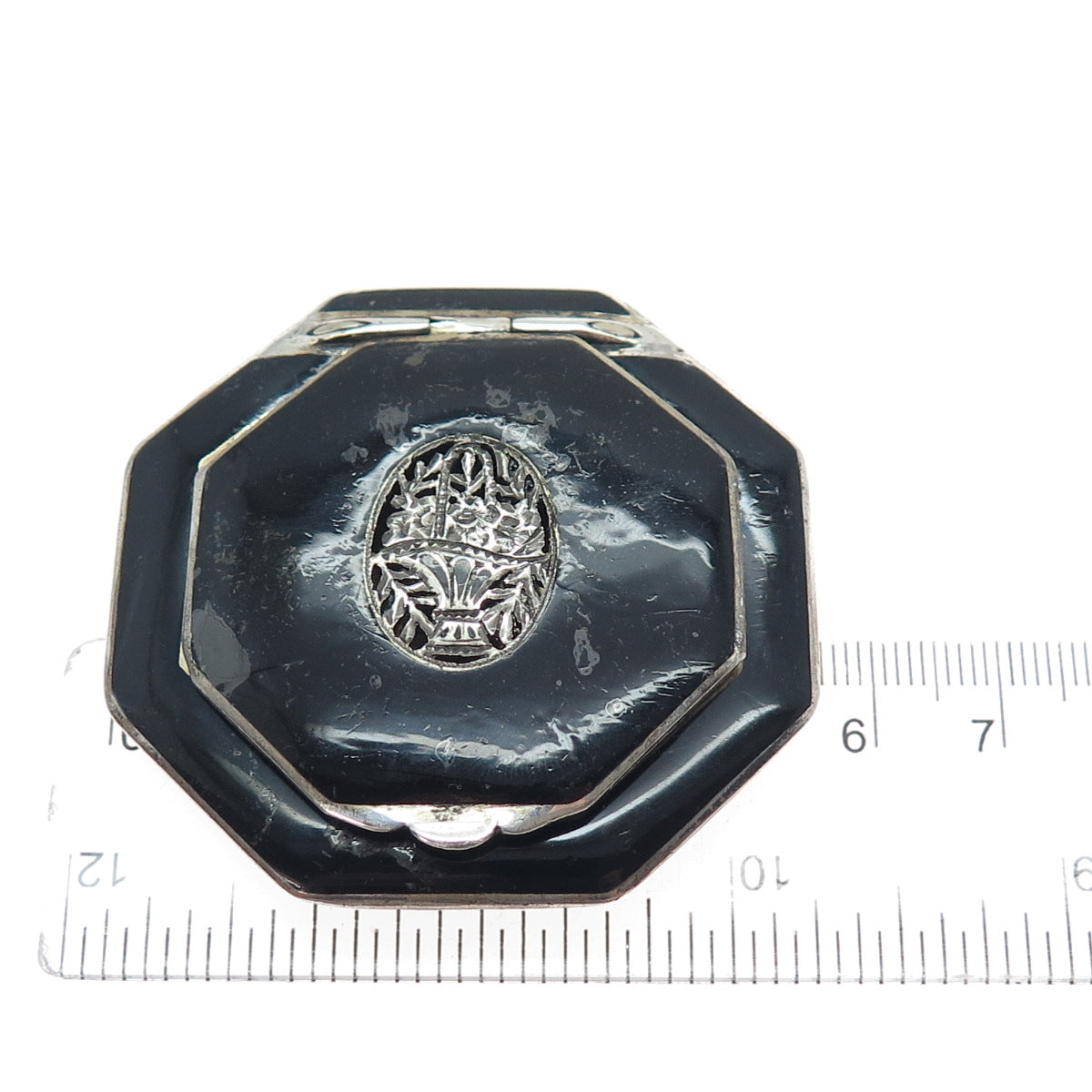 925 Sterling Silver Antique Austria Enamel Flower Bouquet Compact Case