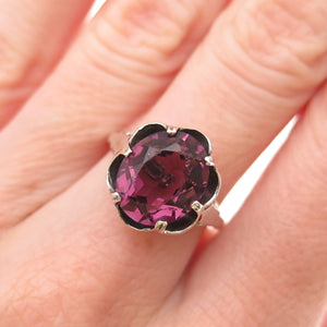 Sarah Coventry Sterling Silver Vintage Real Amethyst Adjustable Ring Size 6.5