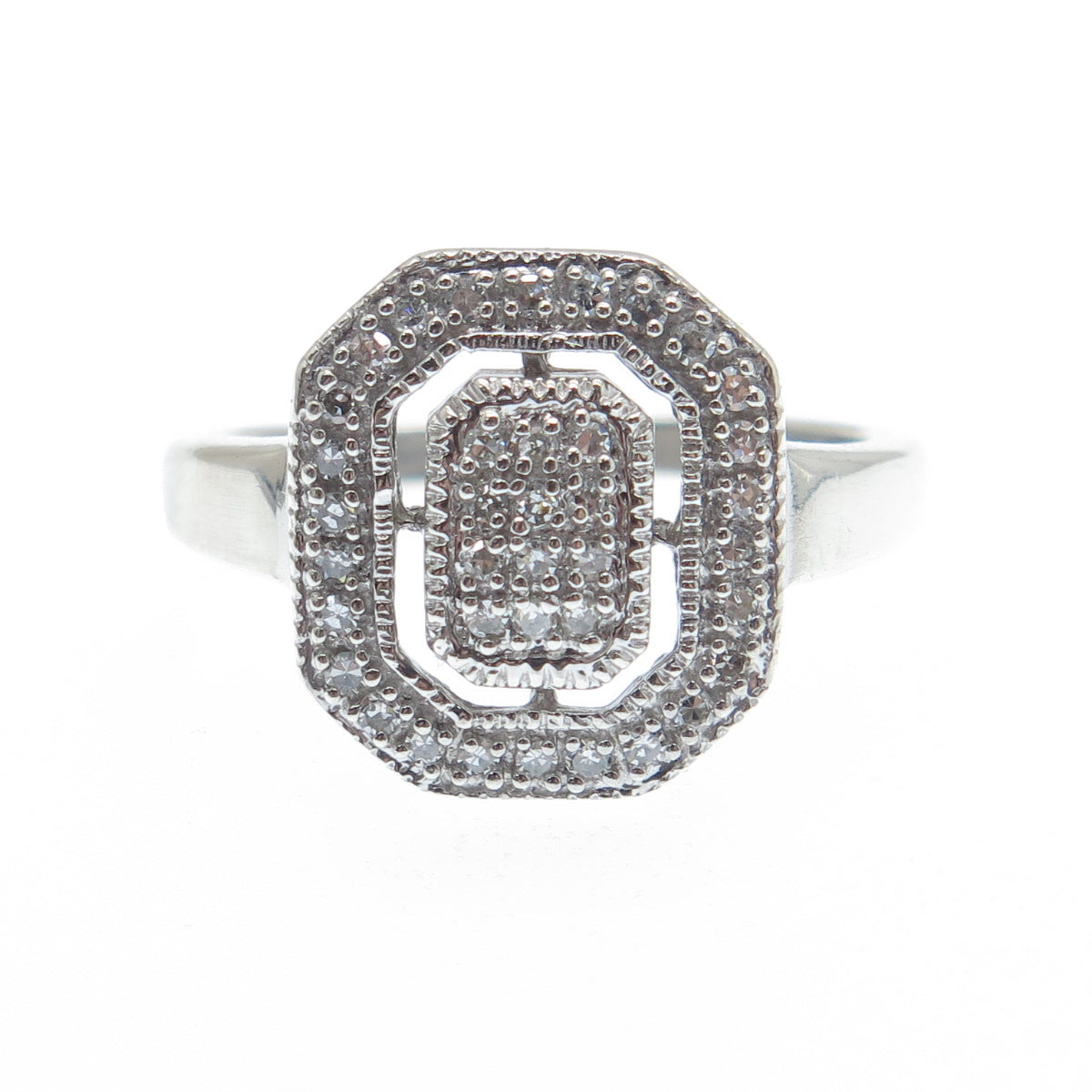 925 Sterling Silver Real Round-Cut Diamond Sparkle Ring Size 8.5