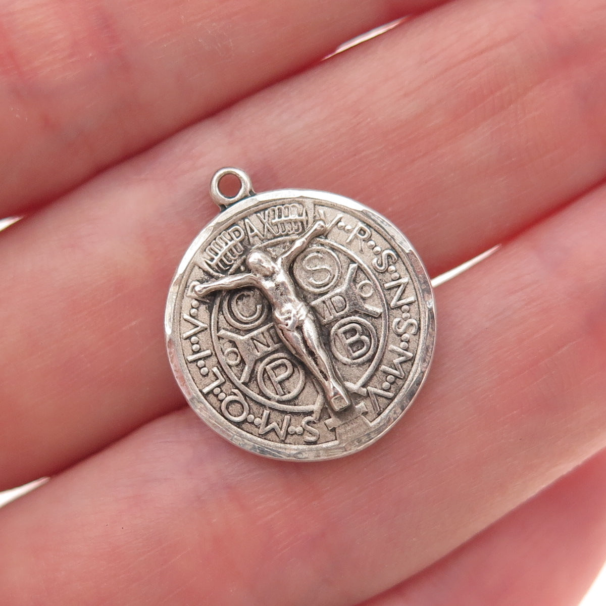 Bliss 925 Sterling Silver Vintage Crucifix Saint Benedict Oxidized Charm Pendant