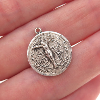 Bliss 925 Sterling Silver Vintage Crucifix Saint Benedict Oxidized Charm Pendant