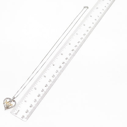 925 Sterling Silver 2-Tone Real Diamond Nana Heart Box Chain Necklace 18"