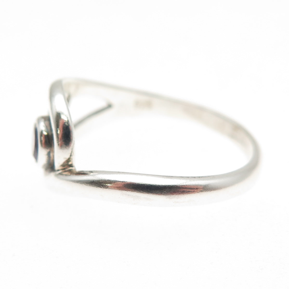 925 Sterling Silver Vintage Real Amethyst Modernist Swirl Oxidized Ring Size 8