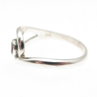 925 Sterling Silver Vintage Real Amethyst Modernist Swirl Oxidized Ring Size 8