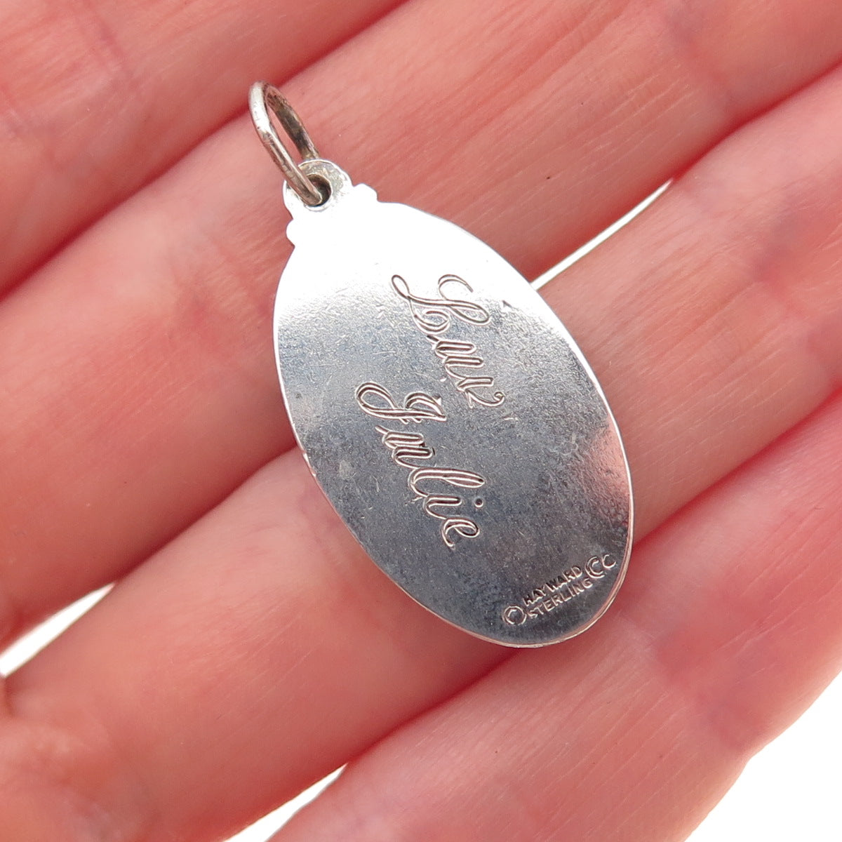 Hayward 925 Sterling Silver Vintage St. Christopher Oxidized Charm Pendant