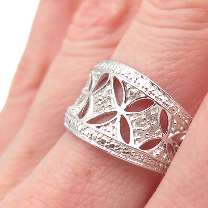 RJ GRAZIANO 925 Sterling Silver Real Round-Cut Diamond Floral Ring Size 10