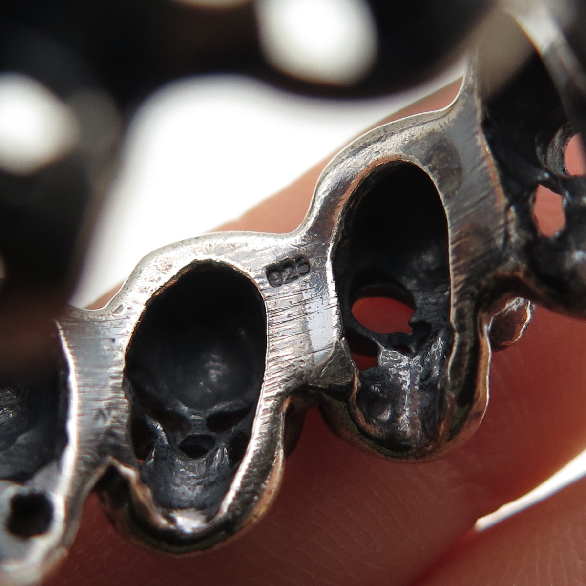 925 Sterling Silver Vintage Skull All Around Oxidized Biker Ring Size 10.25
