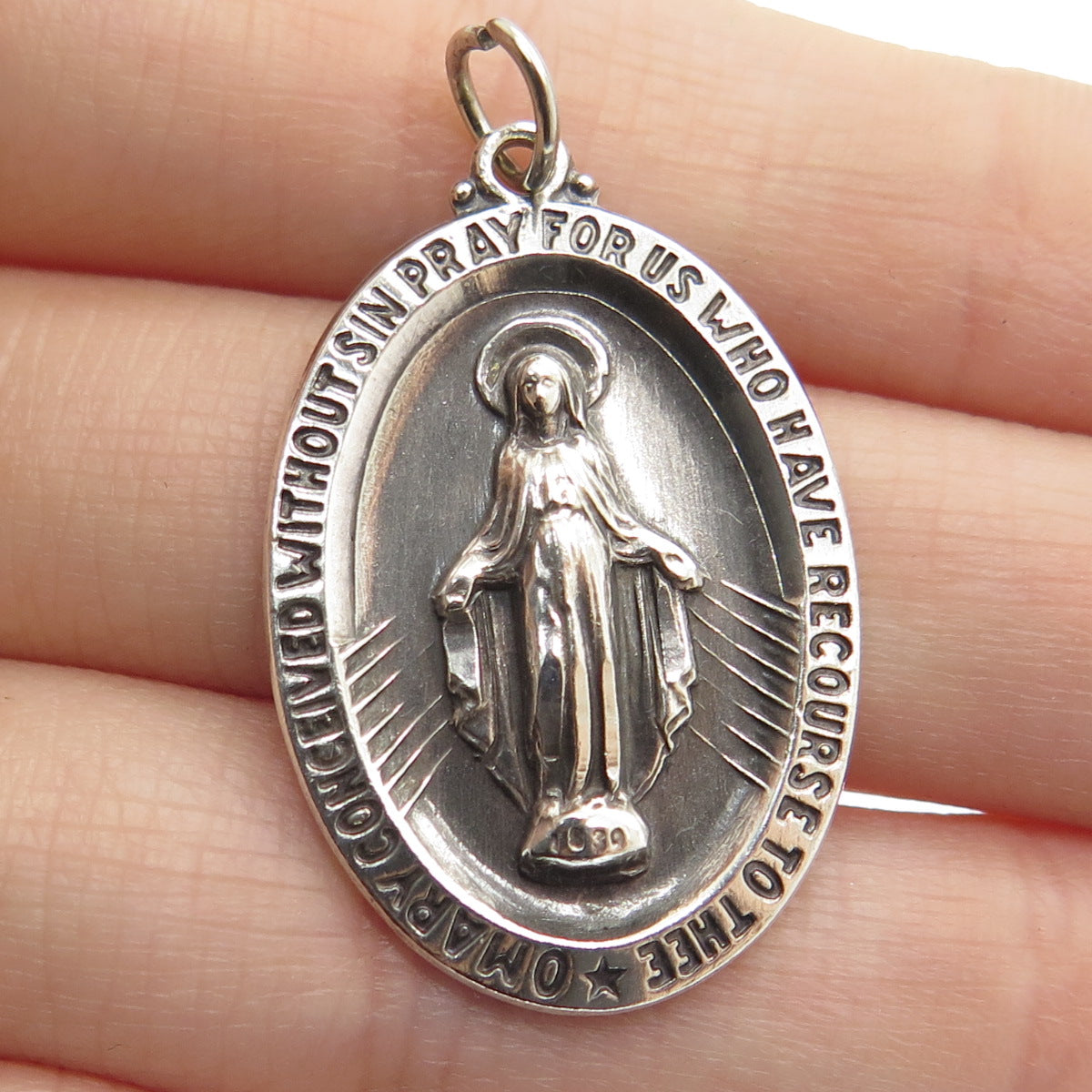 CHAPEL 925 Sterling Silver Antique Art Deco Saint Mary Religious Charm Pendant