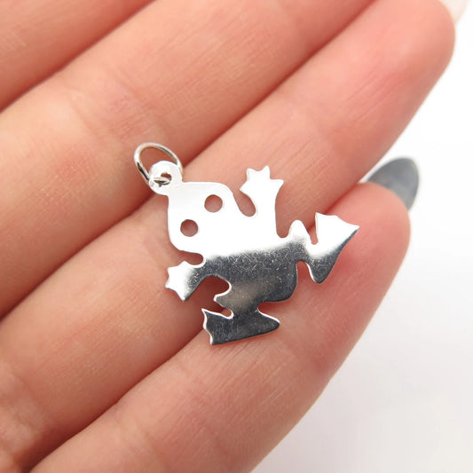925 Sterling Silver Vintage Frog For Good Luck Charm Pendant