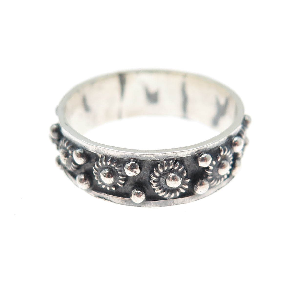 925 Sterling Silver Vintage Mexico Cannetille Band Oxidized Ring Size 9.25
