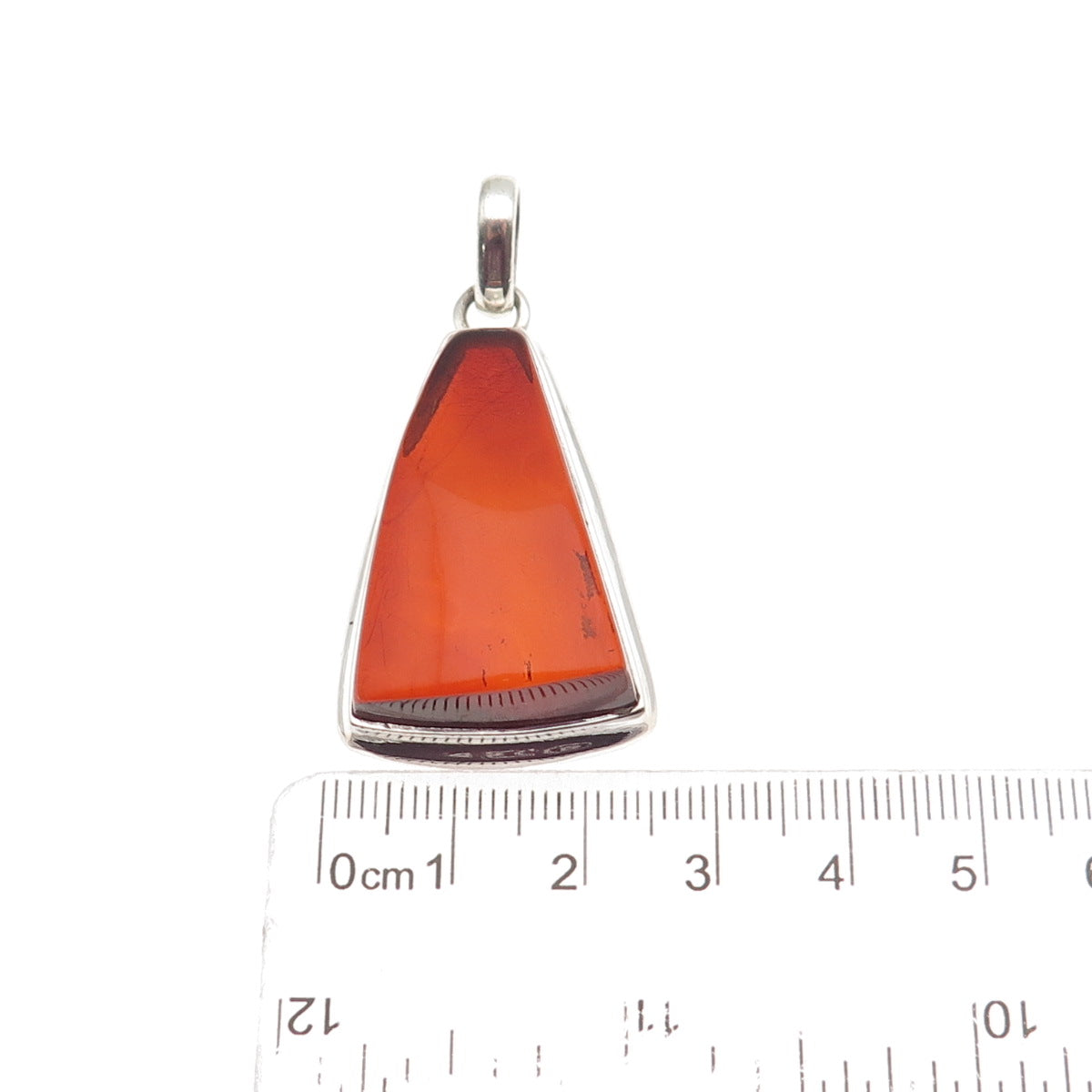 925 Sterling Silver Vintage Real Amber Modernist Pendant