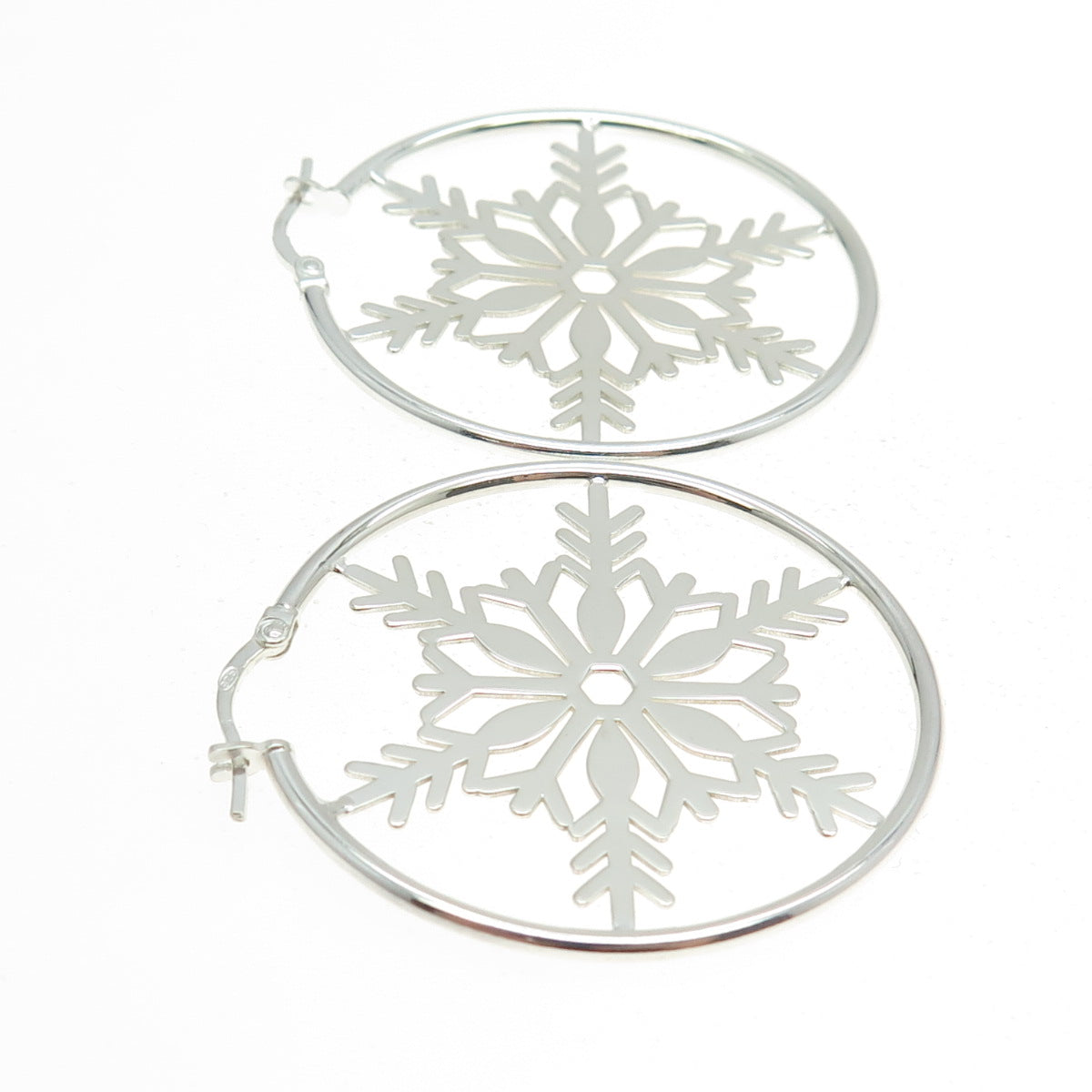 925 Sterling Silver Snowflake Hoop Earrings