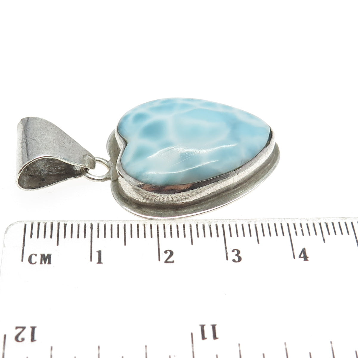 925 Sterling Silver Vintage Real Larimar Heart Pendant