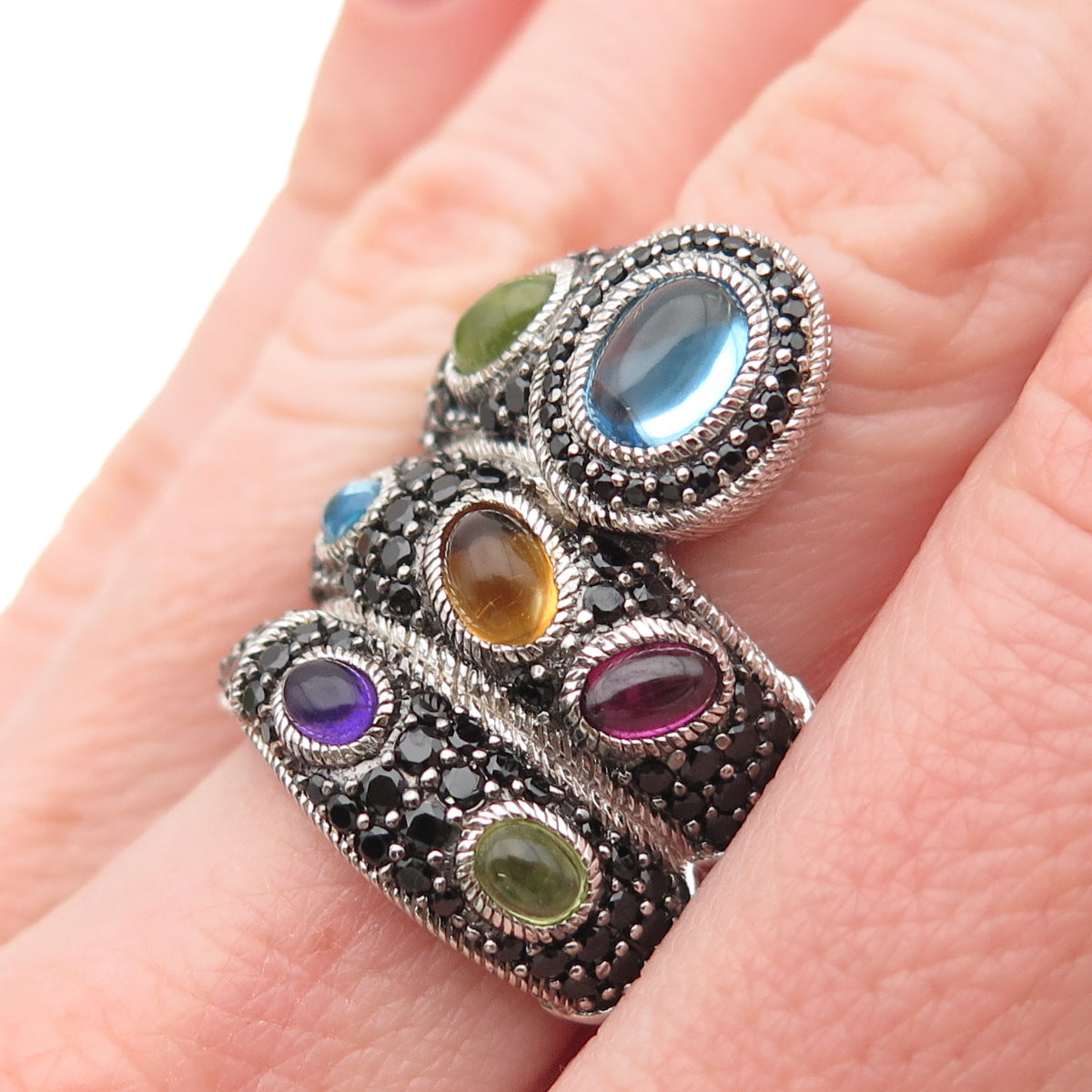JUDITH RIPKA 925 Sterling Silver Real Multi-Color Gem Wrap Ring Size 7