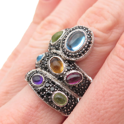 JUDITH RIPKA 925 Sterling Silver Real Multi-Color Gem Wrap Ring Size 7