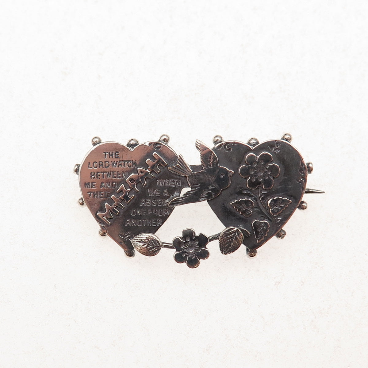 Hepburn & Wilcox Sterling Silver Antique 1944 Birmingham Mizpah Heart Pin Brooch