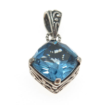925 Sterling Silver Vintage Blue Glass Pendant